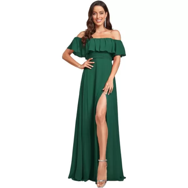 EverPretty Womens Off The Shoulder Bridesmaid Dresses Side Split Beach Maxi Formal Dress 00968Dark Green