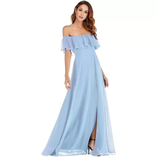 EverPretty Womens Off The Shoulder Bridesmaid Dresses Side Split Beach Maxi Formal Dress White 00968Blue