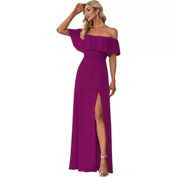 EverPretty Womens Off The Shoulder Bridesmaid Dresses Side Split Beach Maxi Formal Dress White 00968Fuchsia