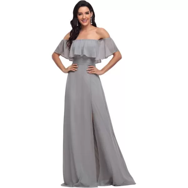 EverPretty Womens Off The Shoulder Bridesmaid Dresses Side Split Beach Maxi Formal Dress White 00968Gray