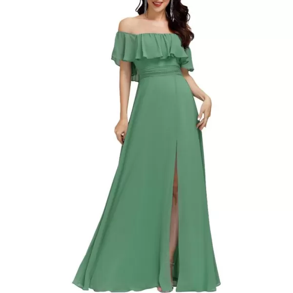 EverPretty Womens Off The Shoulder Bridesmaid Dresses Side Split Beach Maxi Formal Dress White 00968Green