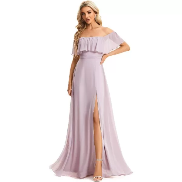 EverPretty Womens Off The Shoulder Bridesmaid Dresses Side Split Beach Maxi Formal Dress White 00968Lilac