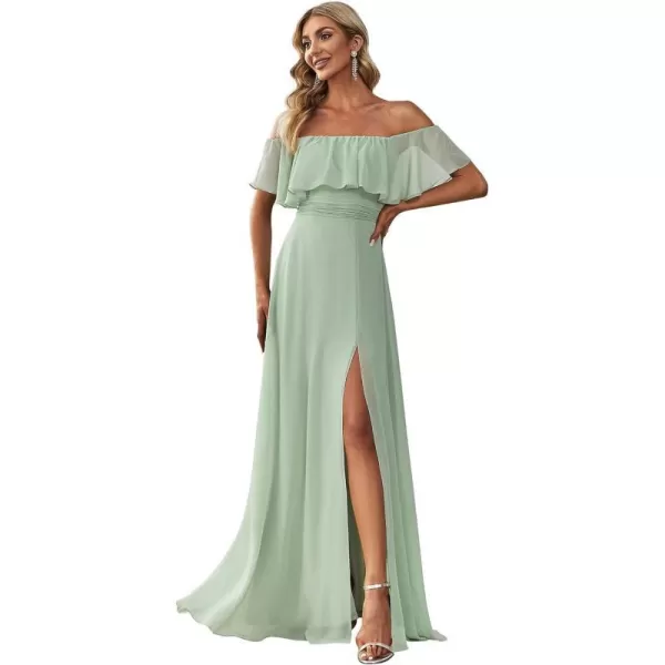 EverPretty Womens Off The Shoulder Bridesmaid Dresses Side Split Beach Maxi Formal Dress White 00968Mint Green