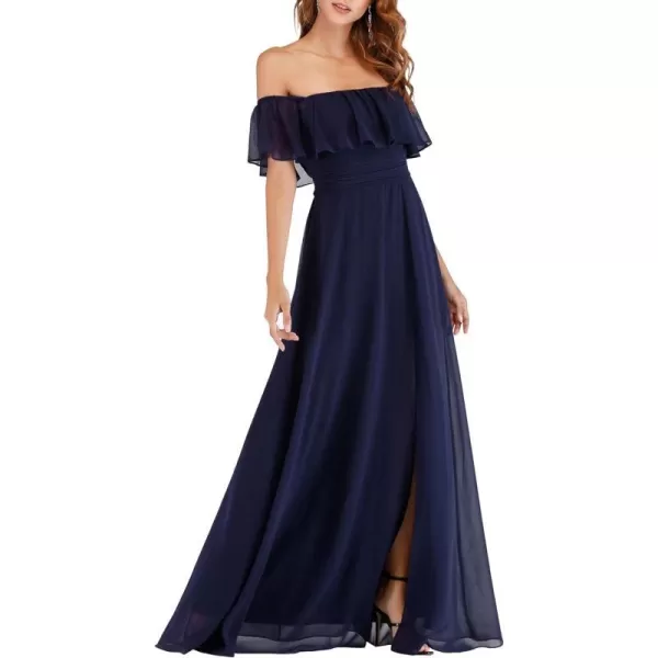 EverPretty Womens Off The Shoulder Bridesmaid Dresses Side Split Beach Maxi Formal Dress White 00968Navy