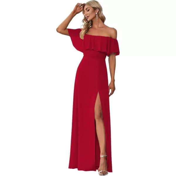 EverPretty Womens Off The Shoulder Bridesmaid Dresses Side Split Beach Maxi Formal Dress White 00968Red