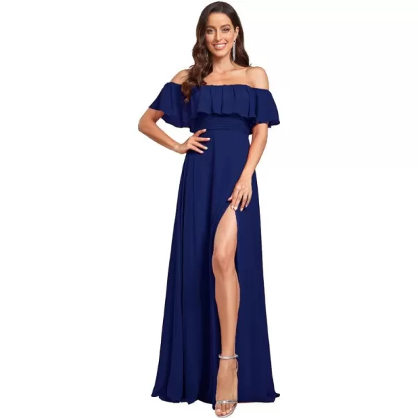 EverPretty Womens Off The Shoulder Bridesmaid Dresses Side Split Beach Maxi Formal Dress White 00968Royal Blue