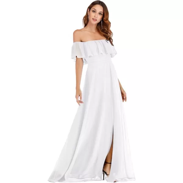 EverPretty Womens Off The Shoulder Bridesmaid Dresses Side Split Beach Maxi Formal Dress White 00968White