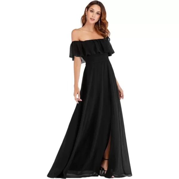 EverPretty Womens Off The Shoulder Ruffle Party Dresses Side Split Beach Maxi Dress 00968Black