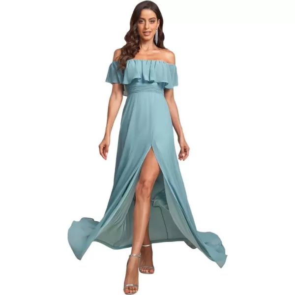 EverPretty Womens Off The Shoulder Ruffle Party Dresses Side Split Beach Maxi Dress 00968Blue 2