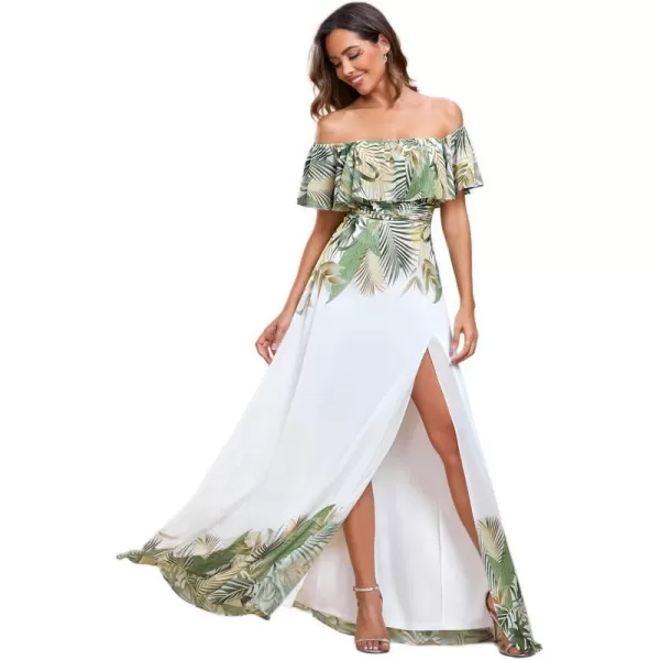 EverPretty Womens Off The Shoulder Ruffle Party Dresses Side Split Beach Maxi Dress 00968Bwhite Green