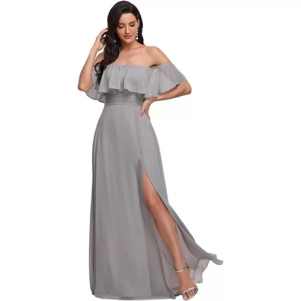 EverPretty Womens Off The Shoulder Ruffle Party Dresses Side Split Beach Maxi Dress 00968Gray