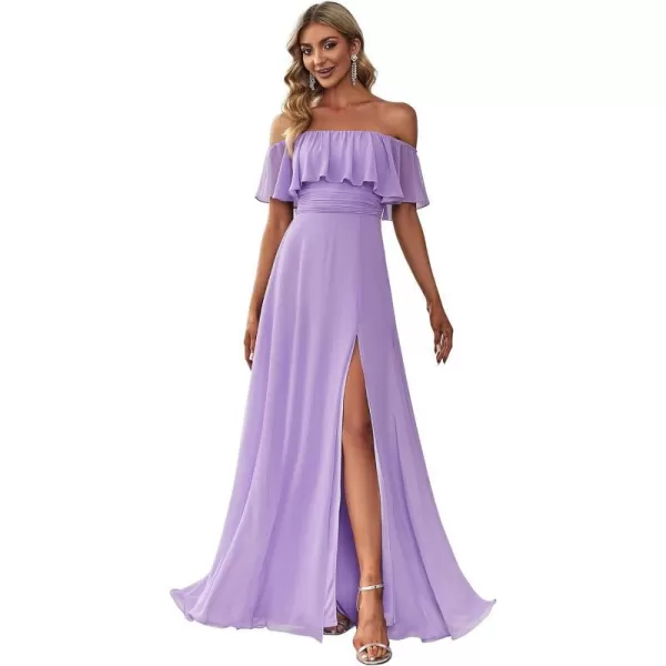 EverPretty Womens Off The Shoulder Ruffle Party Dresses Side Split Beach Maxi Dress 00968Lavender