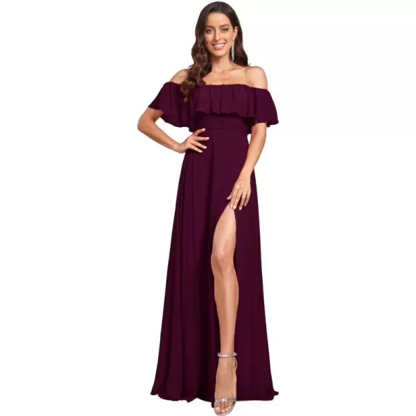 EverPretty Womens Off The Shoulder Ruffle Party Dresses Side Split Beach Maxi Dress 00968Mulberry