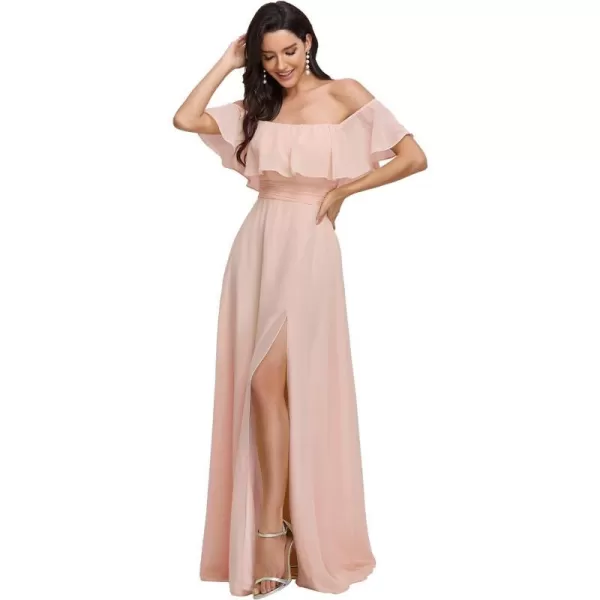 EverPretty Womens Off The Shoulder Ruffle Party Dresses Side Split Beach Maxi Dress 00968Pink