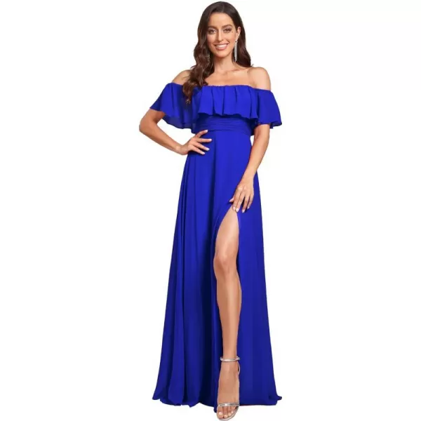 EverPretty Womens Off The Shoulder Ruffle Party Dresses Side Split Beach Maxi Dress 00968Sapphire Blue