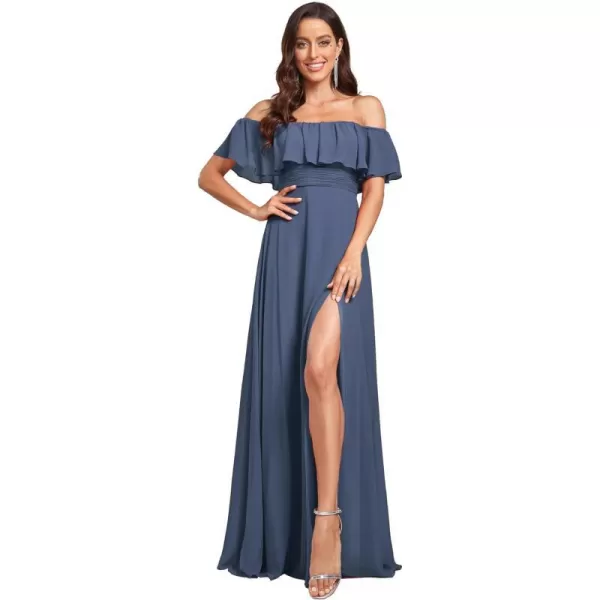 EverPretty Womens Off The Shoulder Ruffle Party Dresses Side Split Beach Maxi Dress 00968Stormy