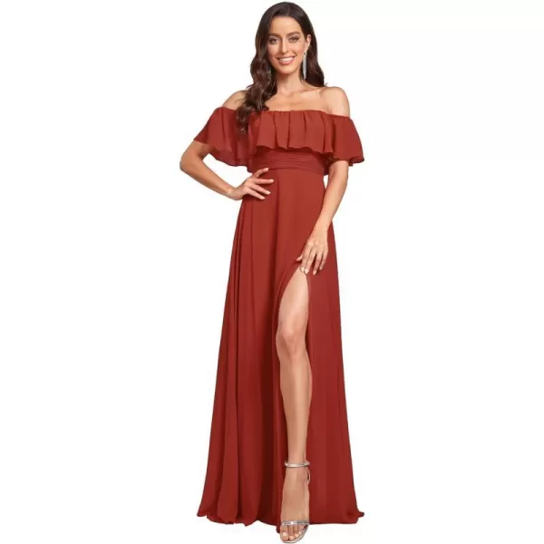 EverPretty Womens Off The Shoulder Ruffle Party Dresses Side Split Beach Maxi Dress 00968Vermilion