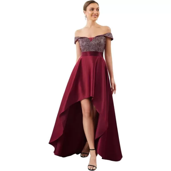 EverPretty Womens Off The Shoulder Sequin Satin Maxi Wedding Guest Dress 0063BBurgundy