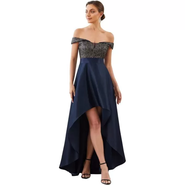 EverPretty Womens Off The Shoulder Sequin Satin Maxi Wedding Guest Dress 0063BNavy Blue