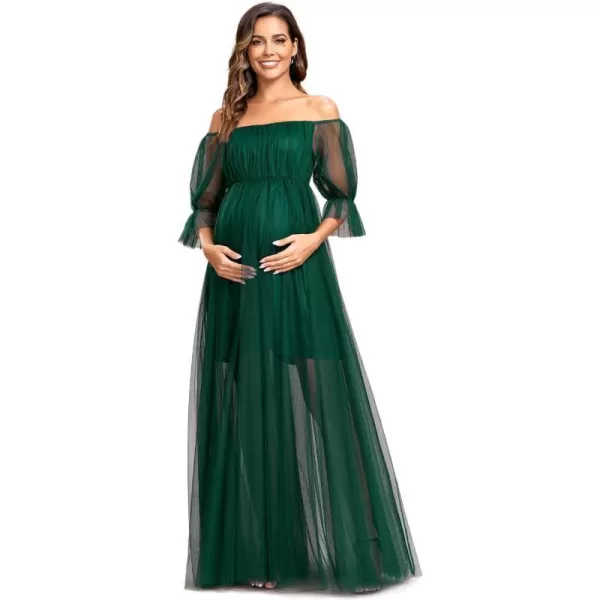 EverPretty Womens OffShoulder Aline Tulle Maternity Dress for Baby Shower 20862EYDark Green