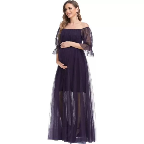 EverPretty Womens OffShoulder Aline Tulle Maternity Dress for Baby Shower 20862EYDark Purple