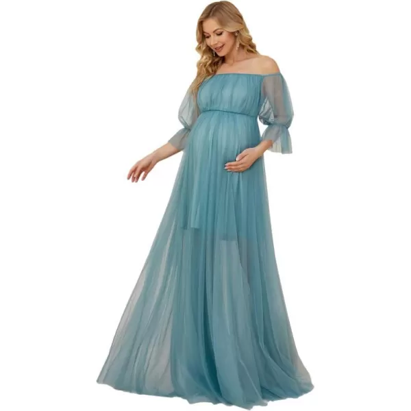 EverPretty Womens OffShoulder Aline Tulle Maternity Dress for Baby Shower 20862EYDemin Blue