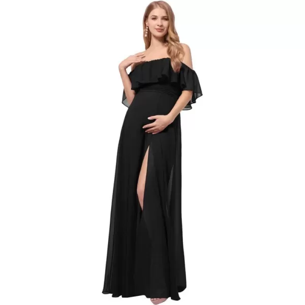 EverPretty Womens OffShoulder Side Slit Long Chiffon Ruffle Pregnancy Party Dress Maternity Photography Dresses 0968EYBlack