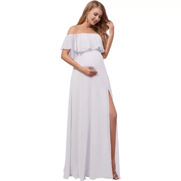 EverPretty Womens OffShoulder Side Slit Long Chiffon Ruffle Pregnancy Party Dress Maternity Photography Dresses 0968EYWhite