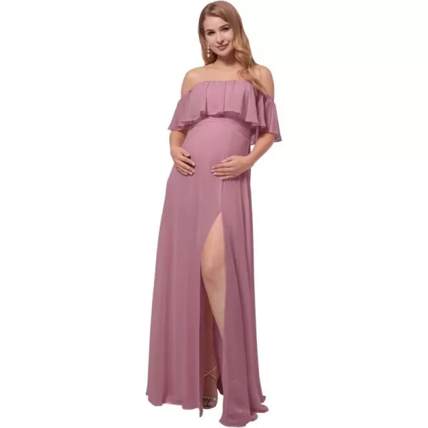 EverPretty Womens Offshoulder Side Slit Long Chiffon Ruffle Pregnancy Party Dress Maternity Photography Dresses 0968EYDusty Pink