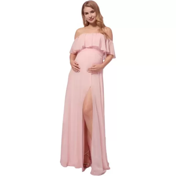 EverPretty Womens Offshoulder Side Slit Long Chiffon Ruffle Pregnancy Party Dress Maternity Photography Dresses 0968EYPink