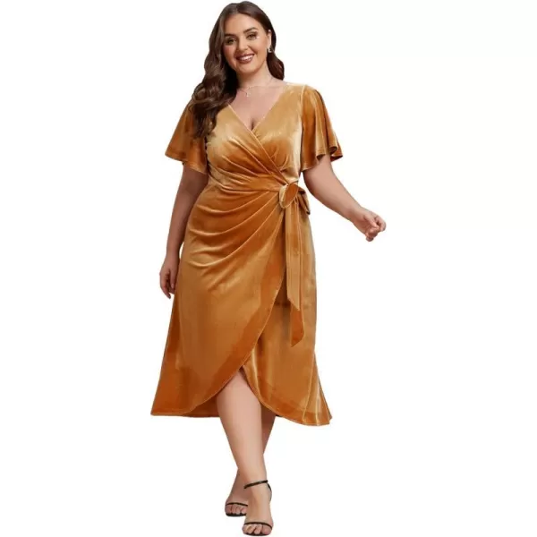 EverPretty Womens One Piece V Neck Ruffled Sleeves Velvet Plus Size Wedding Guest Dress 01964DAGinger