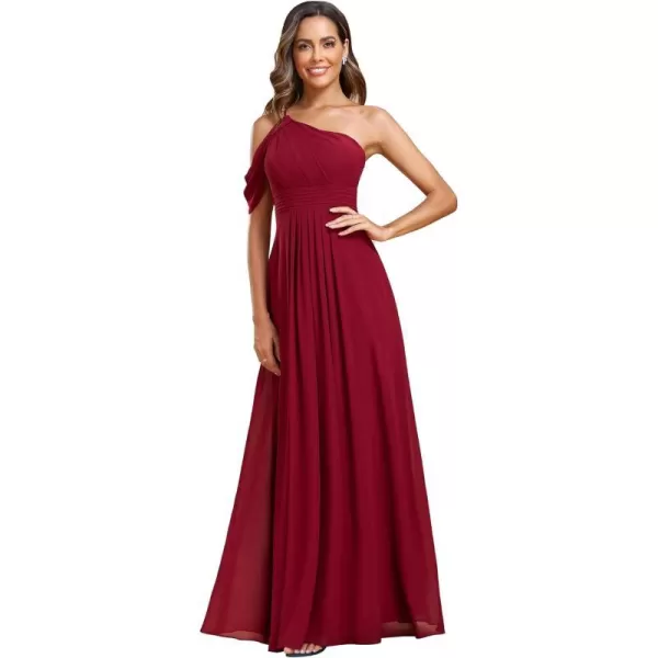 EverPretty Womens One Shoulder Hollow Out Pleated ALine Floor Length Chiffon Bridesmaid Dresses 01894Burgundy