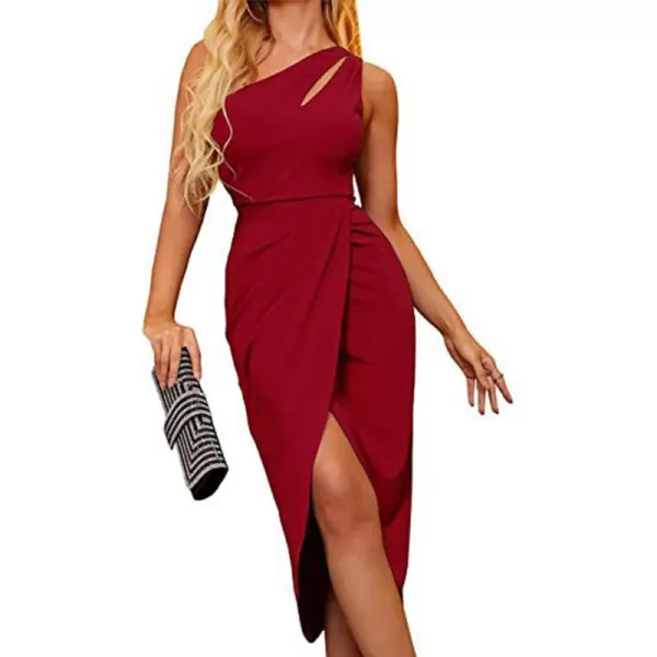 EverPretty Womens One Shoulder Ruched Bodycon Dress 2023 Summer Cutout Slit Wrap Party Cocktail Midi Dresses 40407Burgundy