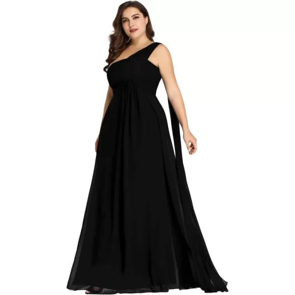 EverPretty Womens One Shoulder Ruched Empire Waist Chiffon Maxi Plus Size Bridesmaid Dresses 09816PZUSABlack