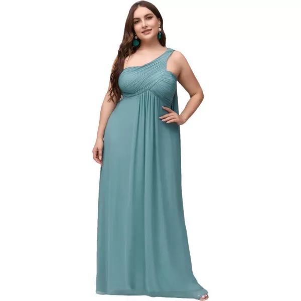 EverPretty Womens One Shoulder Ruched Empire Waist Chiffon Maxi Plus Size Bridesmaid Dresses 09816PZUSABlue