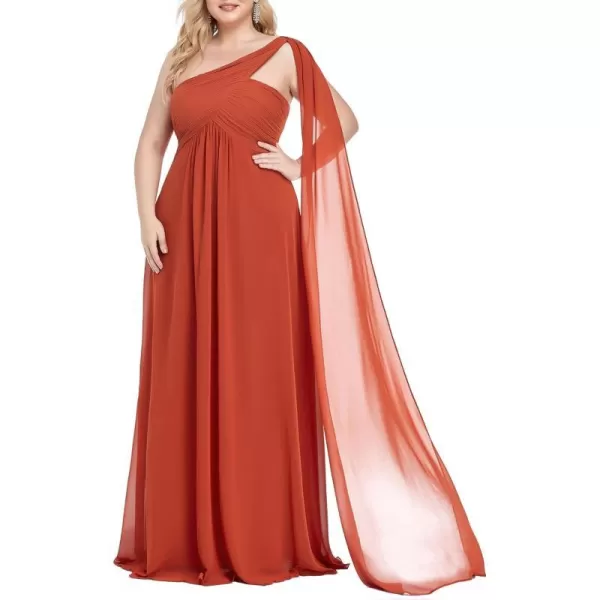 EverPretty Womens One Shoulder Ruched Empire Waist Chiffon Maxi Plus Size Bridesmaid Dresses 09816PZUSABurnt Orange