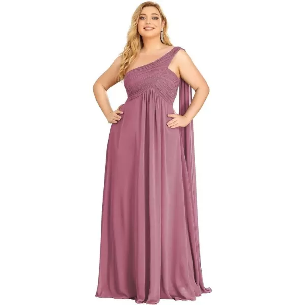 EverPretty Womens One Shoulder Ruched Empire Waist Chiffon Maxi Plus Size Bridesmaid Dresses 09816PZUSADusty Pink