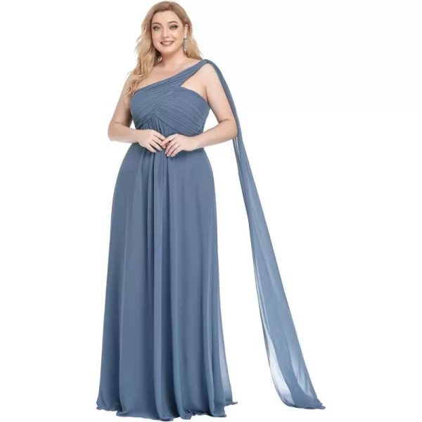 EverPretty Womens One Shoulder Ruched Empire Waist Chiffon Maxi Plus Size Bridesmaid Dresses 09816PZUSAHaze Blue