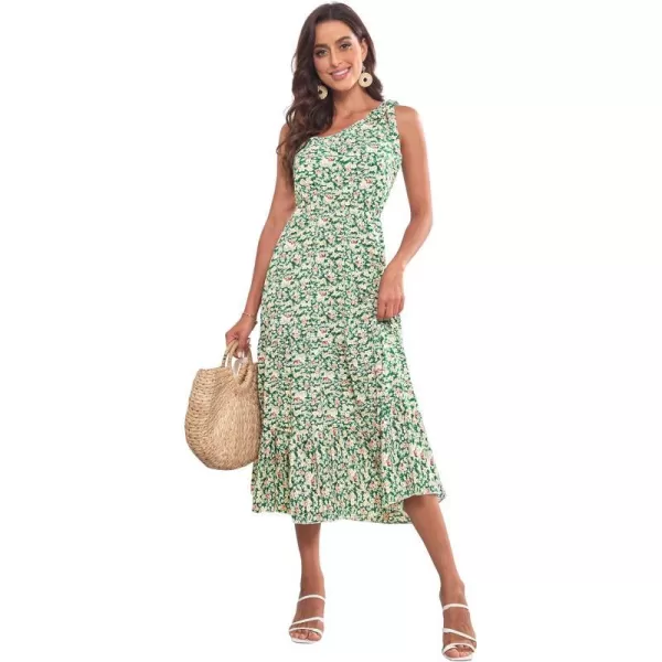 EverPretty Womens One Shoulder Sleeveless High Waist Floral Print Summer Maxi Casual Dresses 40398Green