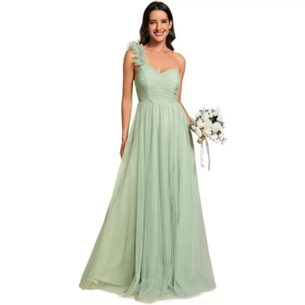 EverPretty Womens One Shoulder Sleeveless Pleated ALine Floor Length Bridesmaid Dresses 01911Mint Green