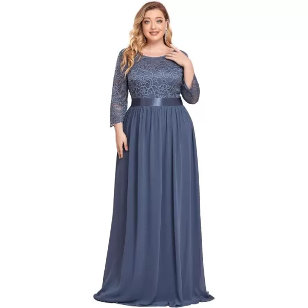 EverPretty Womens Plus Size ALine 34 Lace Sleeves Chiffon Long Formal Evening Party Maxi Dress 7412PZDusty Blue