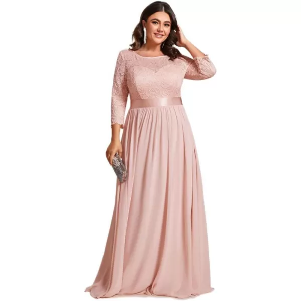 EverPretty Womens Plus Size ALine 34 Lace Sleeves Chiffon Long Formal Evening Party Maxi Dress 7412PZPink