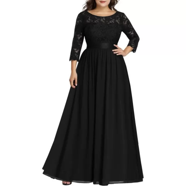 EverPretty Womens Plus Size ALine 34 Lace Sleeves Chiffon Long Maxi Formal Dresses 7412PZBlack