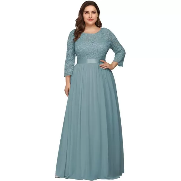 EverPretty Womens Plus Size ALine 34 Lace Sleeves Chiffon Long Maxi Formal Dresses 7412PZBlue