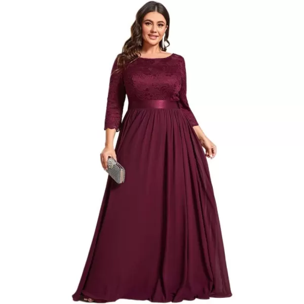 EverPretty Womens Plus Size ALine 34 Lace Sleeves Chiffon Long Maxi Formal Dresses 7412PZMulberry