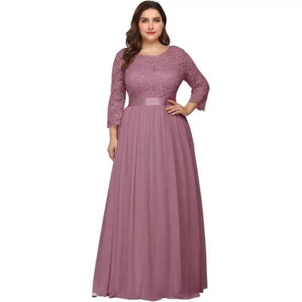 EverPretty Womens Plus Size ALine 34 Lace Sleeves Chiffon Long Maxi Formal Dresses 7412PZOrchid