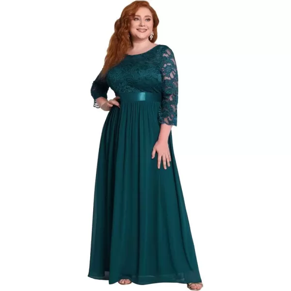 EverPretty Womens Plus Size ALine 34 Lace Sleeves Chiffon Long Maxi Formal Dresses 7412PZTeal