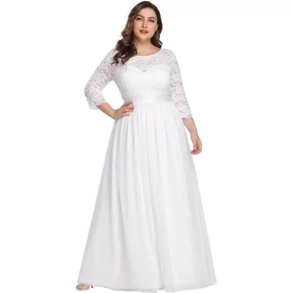 EverPretty Womens Plus Size ALine 34 Lace Sleeves Chiffon Long Maxi Formal Dresses 7412PZWhite