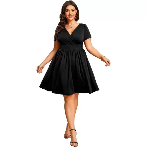 EverPretty Womens Plus Size Causal V Neck Short Sleeves ALine Summer Mini Dresses 01791PZBlack