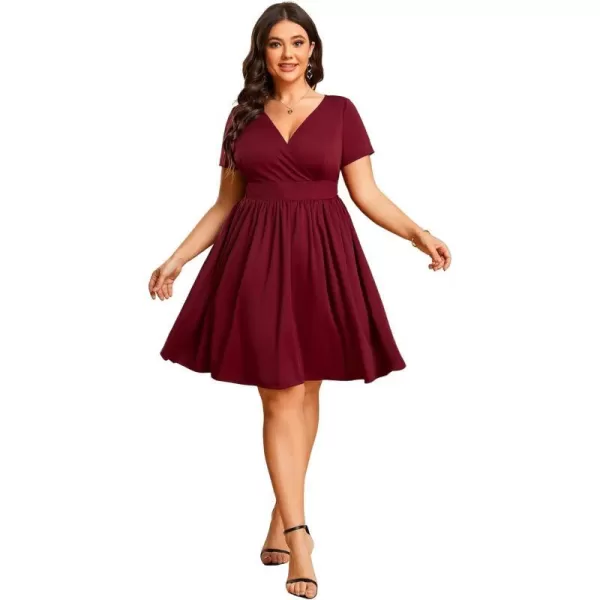 EverPretty Womens Plus Size Causal V Neck Short Sleeves ALine Summer Mini Dresses 01791PZBurgundy